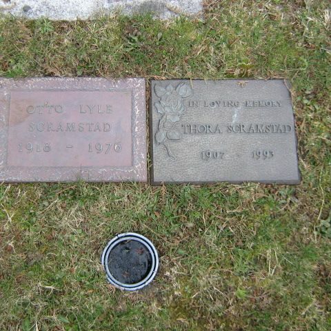 Otto Lyle Scramstad Gravestone, 2026, Find A Grave Colour image of two gravestones side by side