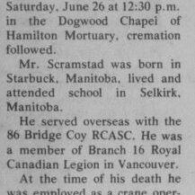 Otto Scramstad Obituary, 1976, Selkirk Enterprise Otto Scramstad Obituary