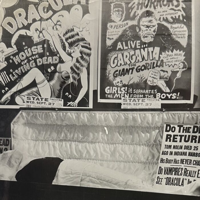 Comic posters promoting the Dracula movie premiering in the Garry Theatre