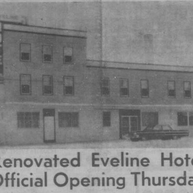 Renovated Eveline Hotel Official Opening Thursday, 1965, Selkirk Enterprise Newspaper headline for the Eveline Hotel being Renovated
