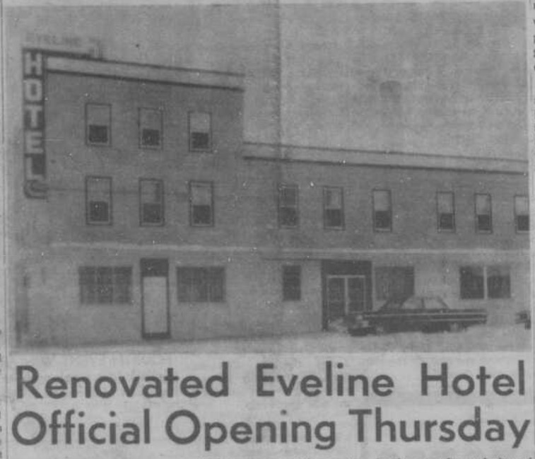 Newspaper headline for the Eveline Hotel being Renovated