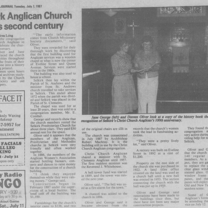 Selkirk Anglican Church Enters Second Century