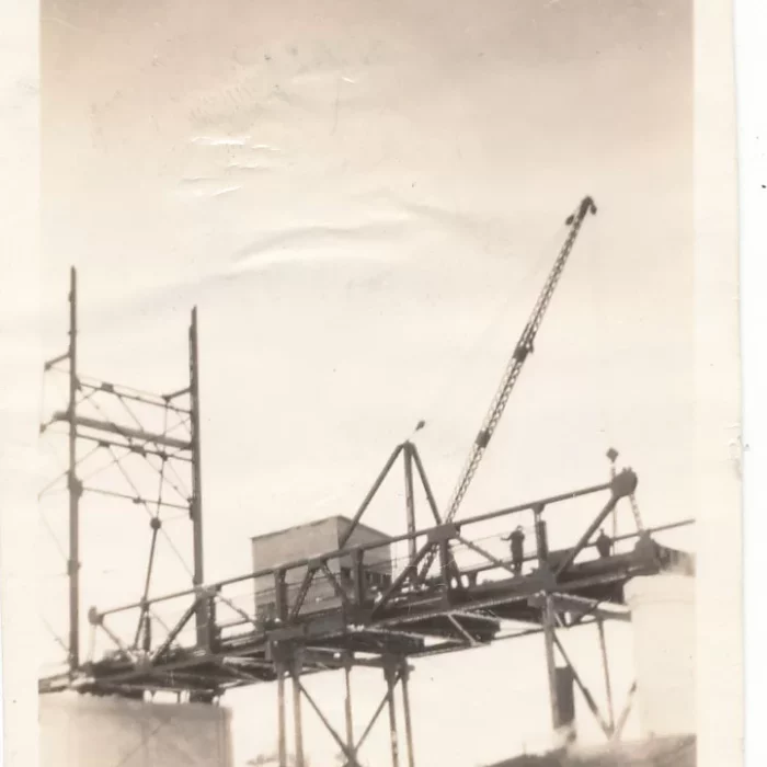 Selkirk Bridge, 1936, Fraser Stewart Black and white picture of the Selkirk Bridge mid construction in 1936