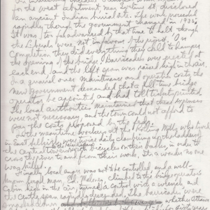 Second part of the handwritten letter about the lift bridge