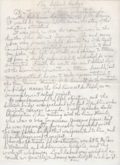 Selkirk Bridge Letter, Date Unknown, Peter Hall