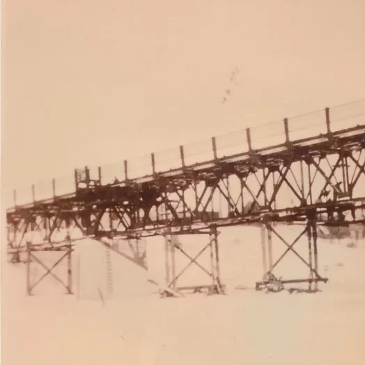 Selkirk Bridge Nearly Complete, 1936, Fraser Stewart Black and white old photo of the Selkirk bridge almost complete from 1936