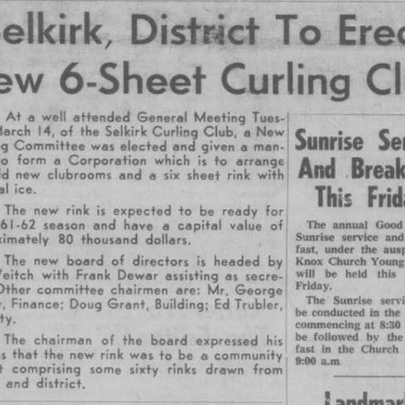 Selkirk District To Erect New 6-Sheet Curling Club