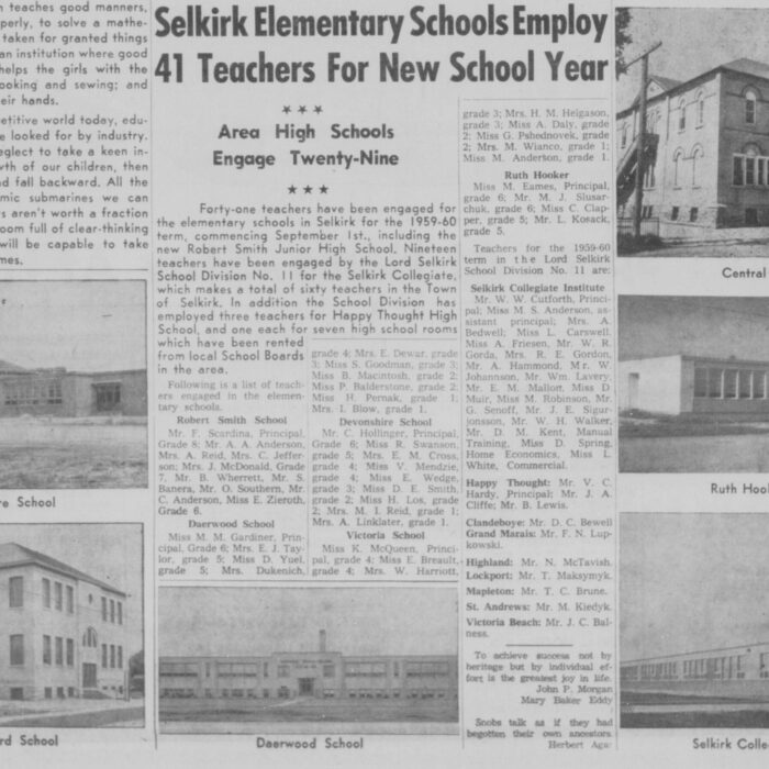 Selkirk Elementary School Employ 41 Teachers for New School Year, 1959, Selkirk Enterprise Selkirk Elementary School Employ 41 Teachers for New School Year