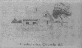 Photo of small log cabin before present Knox church was built