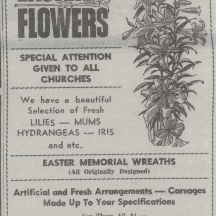 Newspaper ad for Ethel's Flower shop