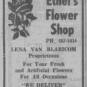 Newspaper ad for Ethel's flower shop