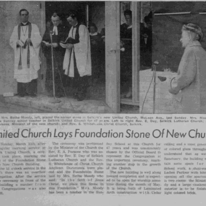 Newspaper article describing the foundation laying ceremony of the new United Church building