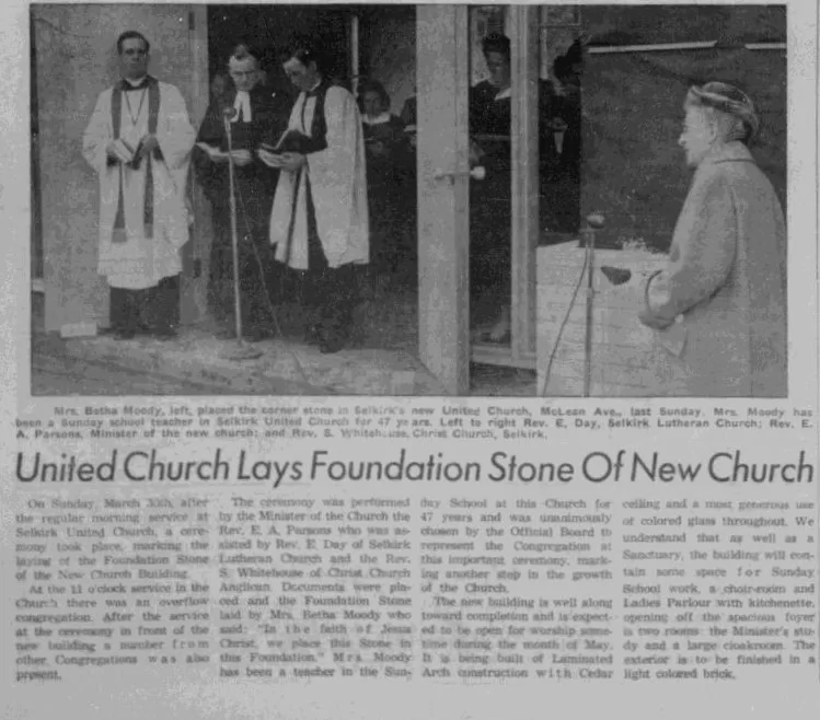 Newspaper article describing the foundation laying ceremony of the new United Church building