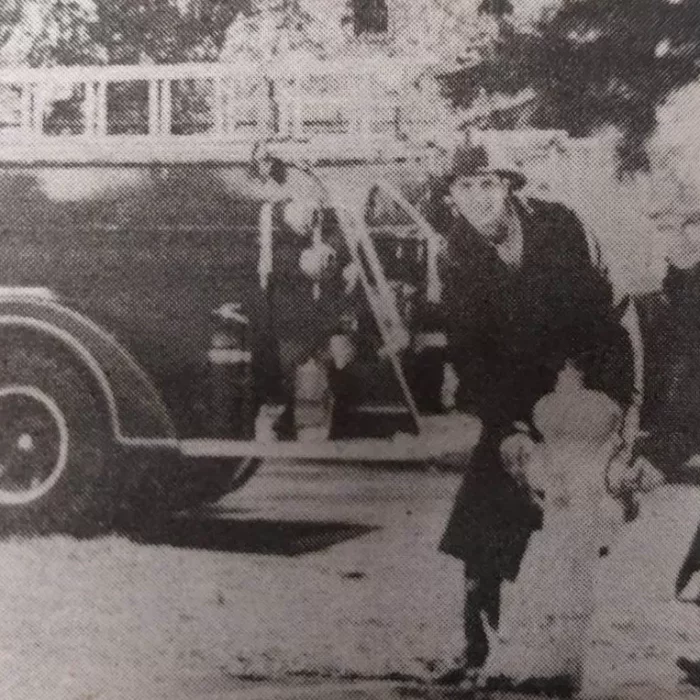 Ted Wozny and Harry Russell, 1965, Selkirk Enterprise Centennial Edition Two firefighters in front of firetruck