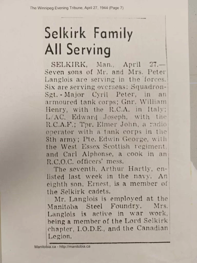 Selkirk Family All Serving, 1944, The Winnipeg Evening Tribune