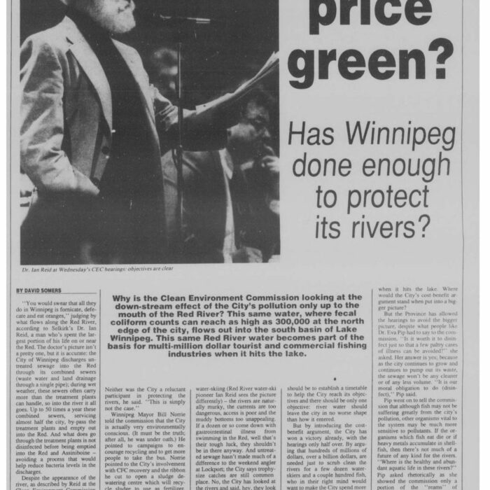 Page from a newspaper with a black and white image of a man with a beard with the headline reading "What Price Green?".