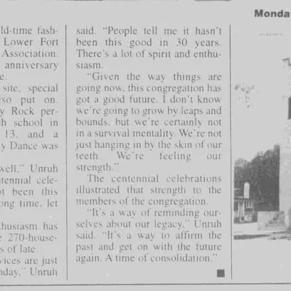 Newspaper article with feature image of the Selkirk united church