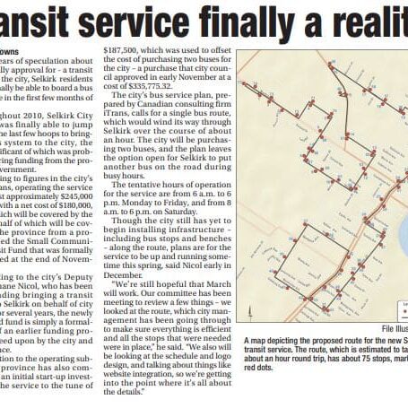 Newspaper article about Selkirk Transit being approved