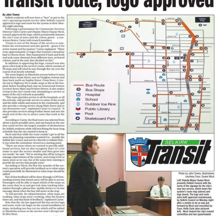 Newspaper article about the Selkirk Transit logo and route being approved