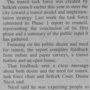 Newspaper article explaining how the Selkirk Transit Task Force is getting more and more attention