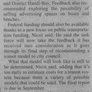 Newspaper article explaining how sustainability is key factor to focus on with Selkirk Transit