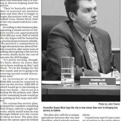 Newspaper article about how the City of Selkirk is one step closer to bringing Selkirk transit to life