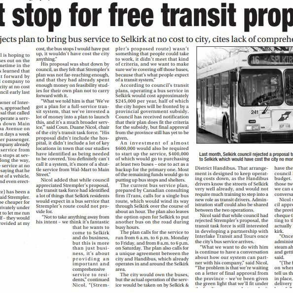 Newspaper article about how close Selkirk Transit is to being ready to go public
