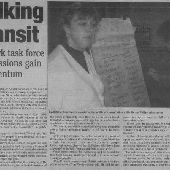 Newspaper article talking about Selkirk Transit when the it was just and idea