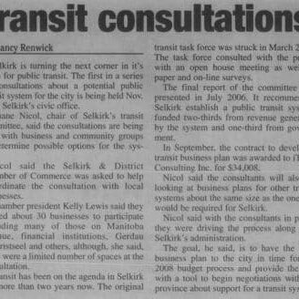 Newspaper article about Selkirk Transit moving in the right direction to become a service for the City of Selkirk
