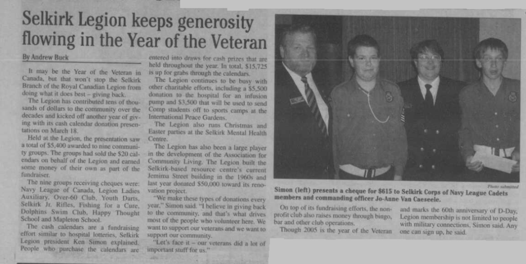 Selkirk Legion Keeps Generosity Flowing in the Year of the Veteran