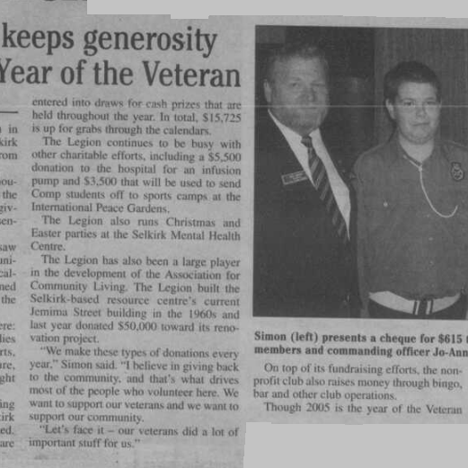 Selkirk Legion Keeps Generosity Flowing in the Year of the Veteran