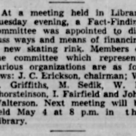 Committee to Discuss Financing a New Skating Rink, 1948, Winnipeg Tribune Meeting about how a new arena could be financed