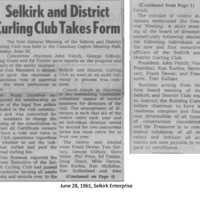 Selkirk and District Curling Club Takes Form
