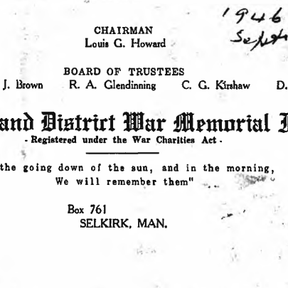 Selkirk and District War Memorial Fund Cheque