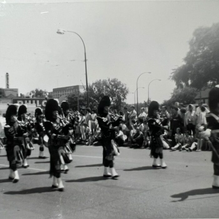 Selkirk Parade Band, Date Unknown, Selkirk Museum Collection Black and white photo of marching band