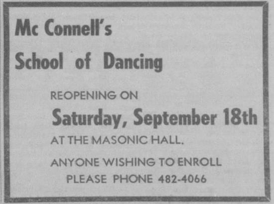 Mc Connoll's School of Dancing being held at the Selkirk Masonic Hall.