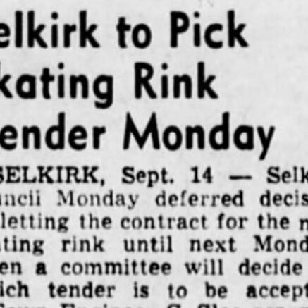 Selkirk to Pick Skating Rink Tender Monday, 1948, Winnipeg Tribune Selkirk to pick skating rink tender