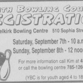 Youth Bowling Council Registration, 1996, Selkirk Journal Newspaper ad for Selkirk Youth Bowling Council Registration at the Selkirk Bowling Centre
