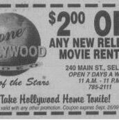 Gone Hollywood Video Ad at 240 Main St, 1999, Selkirk Journal $2.00 Off Coupon for Gone Hollywood Video