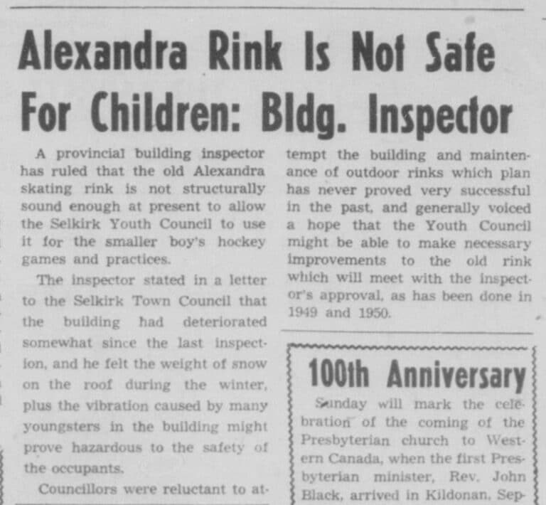 News paper ad saying that Alexandra Rink is not safe for children