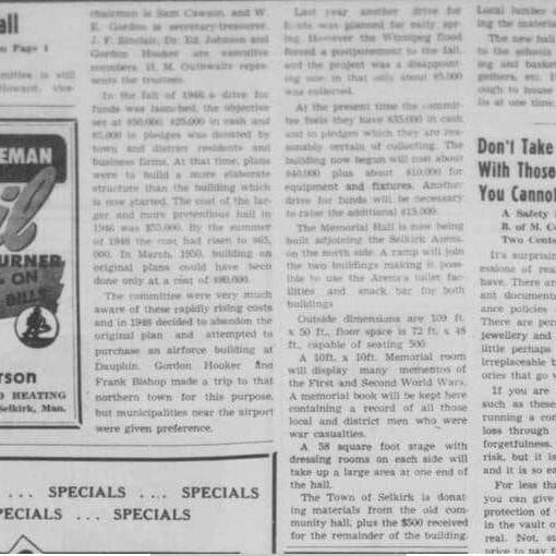 Newspaper Article talking about Memorial Hall