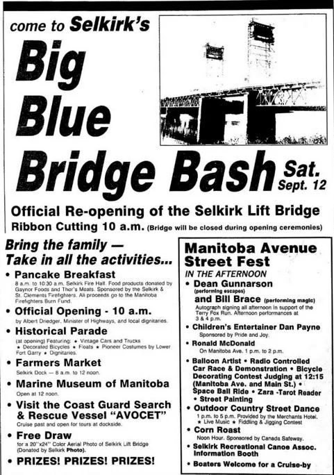 Come to Selkirk's Big Blue Bridge Bash, 1992, Stonewall - Interlake Spectator