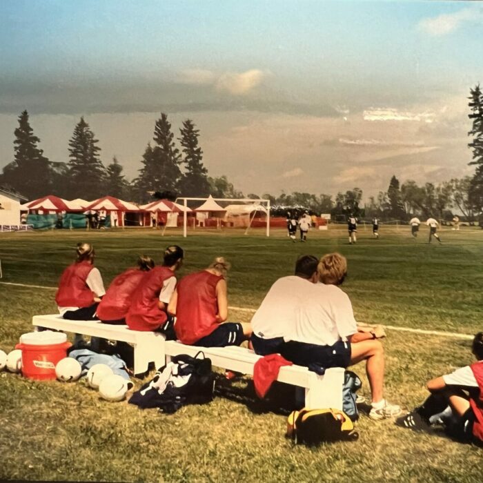 color photo of a soccer game