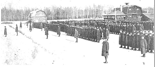 Soldiers lined up at Red Feather Farm