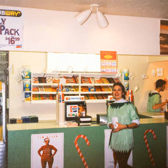 Colour photo of the interior of the Garry Theatre decorated for the Santa Clause movie