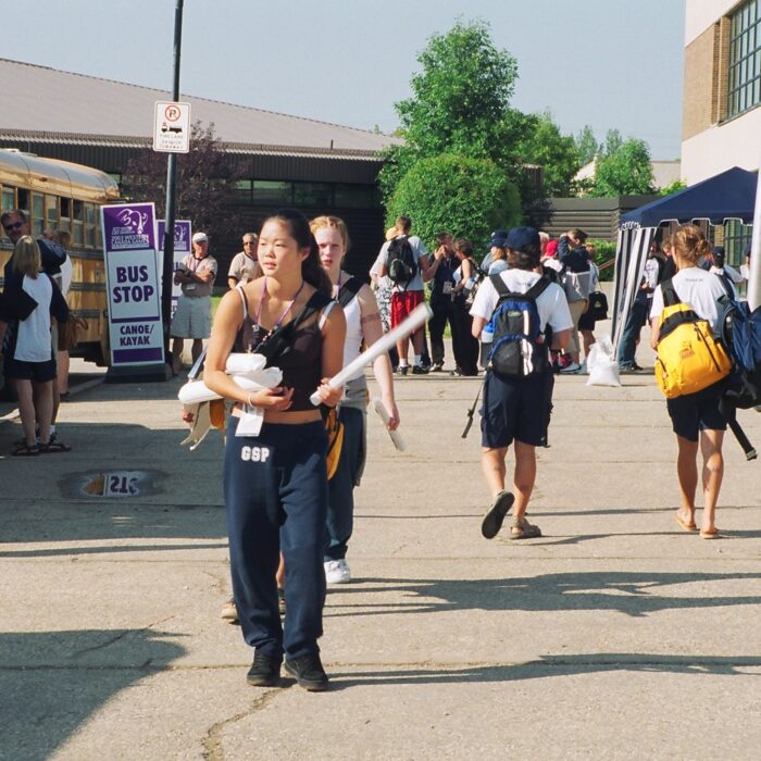 People walking outdoors outside school