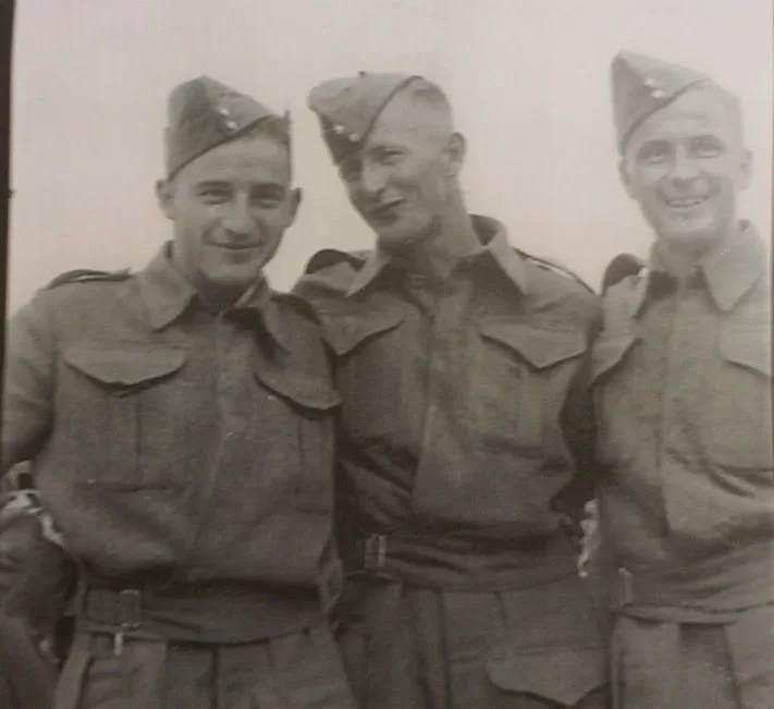 Uncle Bill, George, and Dad, Jock Langlois Visit Home at Hecla Before Shipping Out for Basic Training, Jock Langlois