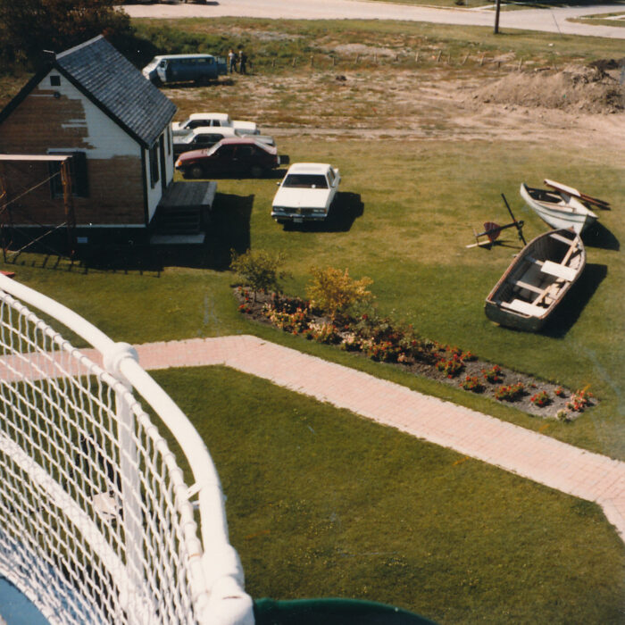 Colour photo from the balcony of a lighthouse at the entrance of the Marine Museum