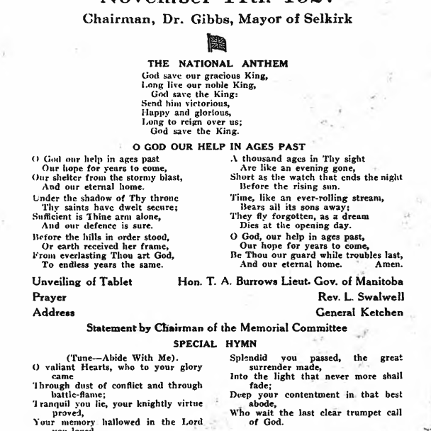 War Memorial Tablet Unveiling Programme