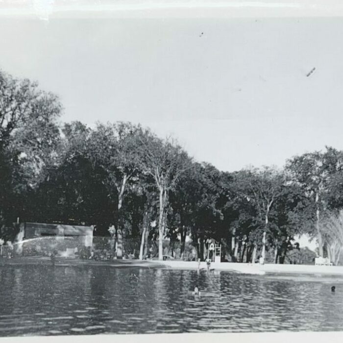 Water Fountain, Date Unknown, Selkirk Museum Collection black and white photo of Rotary Lake with the water fountain turned on